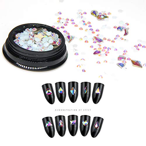 Rhinestone Jewel Pickup Tool,Crystal Studs Wax Pen,Flat Back Rhinestones 6 Size(2-5mm) with Multi Shapes Glass AB Rhinestones for Nails Decoration Crafts Face Art Clothes Shoes Bags DIY-3800 Pcs by MG