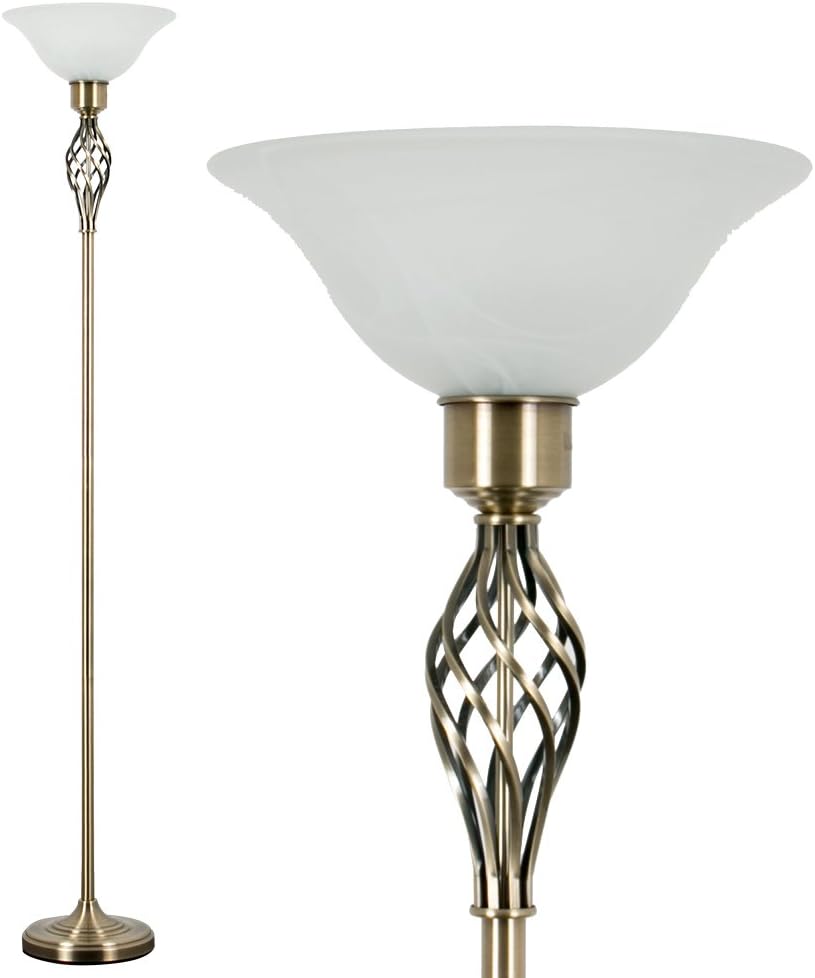 Traditional Style Antique Brass Barley Twist Floor Lamp with a Frosted