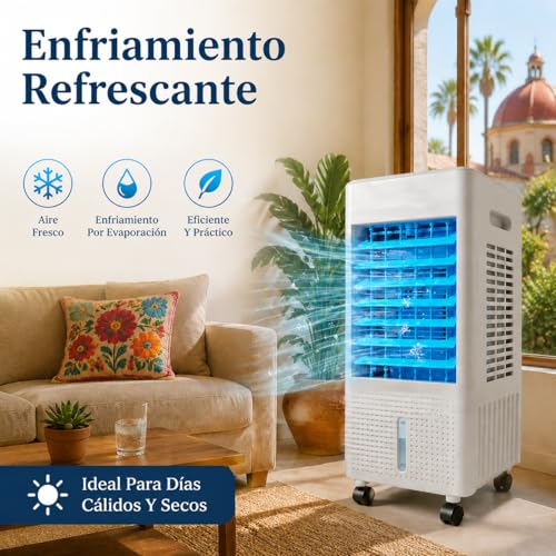 NOMEY 4 En 1 Enfriador de Aire Portatil, 13L Tanque Aire Acondicionado Portatil, 4 Modos 3 Velocidades, Apagado Automático, Temporizador de 7.5h, 20H de Enfriamiento, Ideal Para Dormitorios, Oficinas