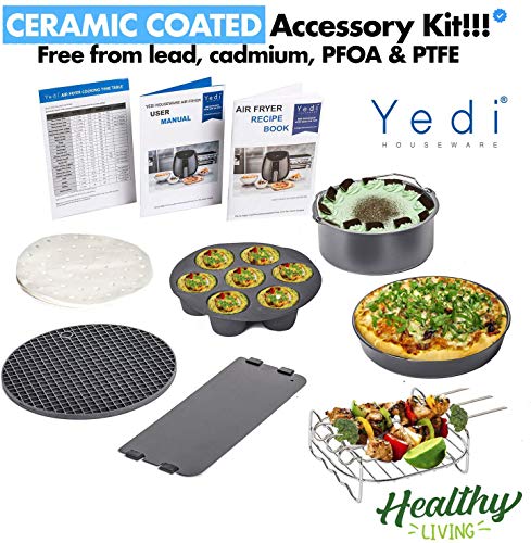 Yedi Total Package Ceramic Air Fryer XL, 5.8 Quart, Ceramic Deluxe Accessory Kit, Recipes, Black