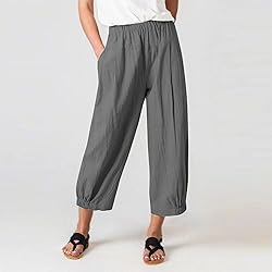 SMIDOW Linen Capri Pants for Women Plus Size