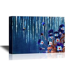 Pansy Flower Canvas Wall Art - Pansy Flower on Blue Abstract Background - Gallery Wrap Modern Home Art | Ready to Hang - 12x18 inches