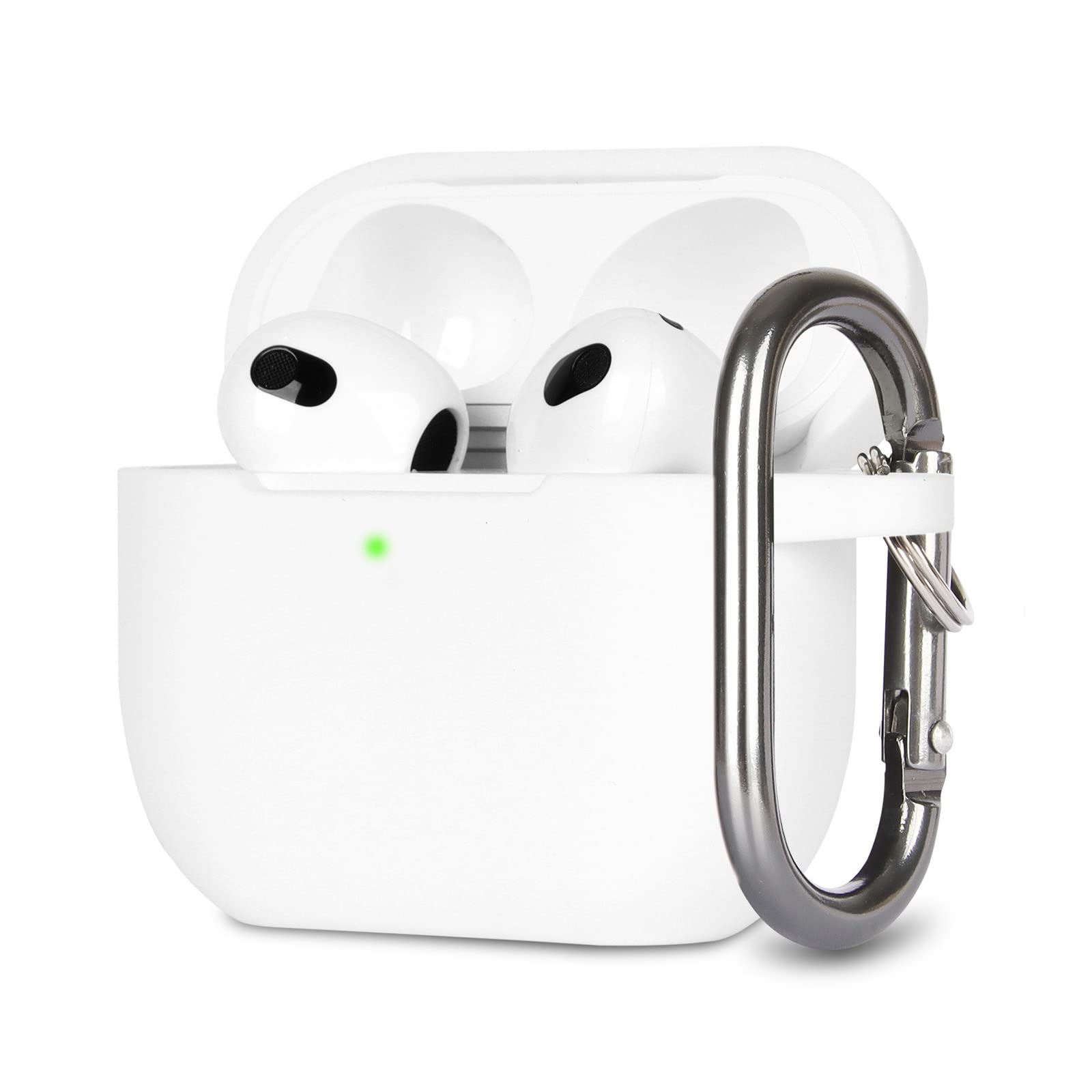 KOKOKA Case Cover Compatible with Airpods 3, Soft Silicone Skin Case Cover Shock-Absorbing Protective Case for Airpods 3rd Generation with Carabiner, Front LED Visible, Transparent