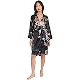 KIM+ONO Luxury Kimono Robe for Women | Short Satin Floral Robe | Original Design | Removable Waist Tie Closure