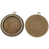Pandahall 10pcs 30mm Vintage Tibetan Style Alloy Pendant Cabochon Bezel Settings Antique Bronze Flat Round Tray