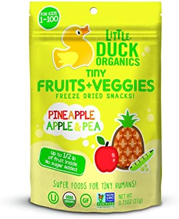 Little Duck Organics Tiny Fruits and Veggie Baby/Kids Snack, Pineapple/Apple/Pea, 0.75 Ounce