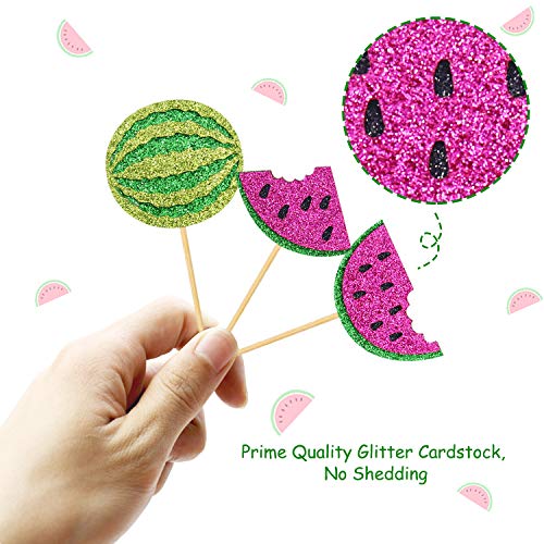 Yaaaaasss! Watermelon Cake Toppers Set of 25 One in a Melon Cupcake Decorations Baby Shower Girl 1st Birthday Supplies Glitter Summer Fruit Sweet to be One Themed Party