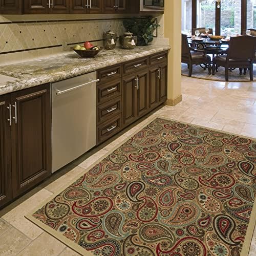 Machine Washable Paisley Design NonSlip Rubberback 5x7 Traditional