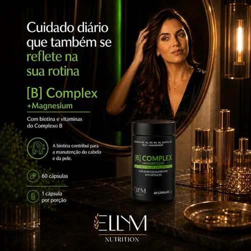 Vitaminas Complexo B e Magnésio 60 Capsulas Ellym Nutrition 2 Meses Biotina Metilfolato Metilcobalamina B1 B2 B3 B4 B5 B6