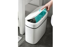 WOA WOA Bathroom Trash Can with lid, 14L Press lid Plastic Wastebasket, 3.7 Gallons Garbage Bin Container for Home, Kitchen, Office, Living Room, Bedroom (White & Press Lid)