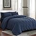 PURE ERA Jersey Knit Duvet Cover Set 100% T-Shirt Cotton Super Soft Comfy 3pc Bedding Set with Zipper Closure (Heather Navy Blue, Queen)