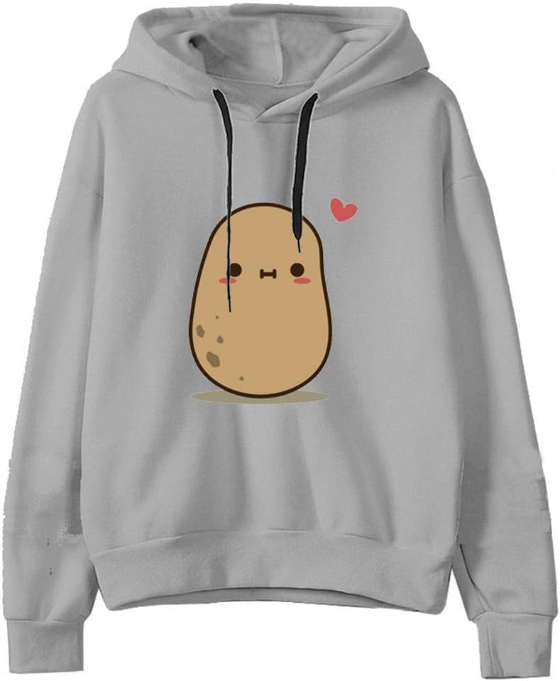 STORTO Womens Hooded Sweatshirts Cute Potatoes Pattern Teen Girls Hoodies Casual Loose Pullover Sweatshirt Outwear