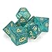 Wiz Dice Celestial Sea Set of 7 Polyhedral Dice, Translucent Turquoise Blue & Silver Glitter Tabletop RPG Dice with Clear Display Box