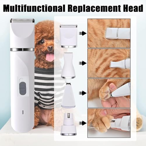 Máquina De Tosa Pets Gato Cachorro Tosador Profissional, Kit com 4 pontas de aparador de pelos para animais de estimação 4 vias em 1, sem fio e recarregável para cães e gatos