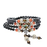 AmorWing Natural Obsidian and Lotus Seed Buddhist Prayer Beads Tibetan Mala Necklace Bracelet