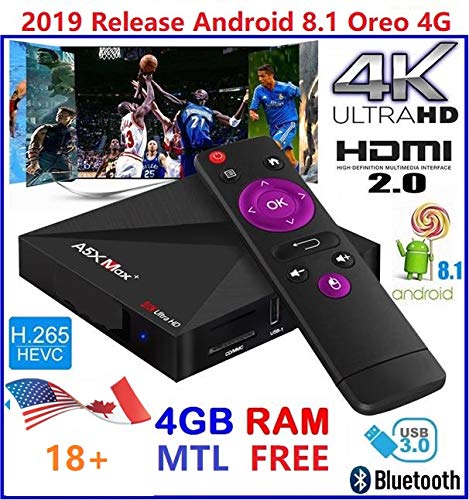 [2019 Release] Android 8.1 4GB/32GB Plugin Use USA Version Smart WiFi V18 Pro TV Presents 4K 3D HD Plus Wireless Mini Keyboard Gifts (Best Kodi Box 2019 Usa)