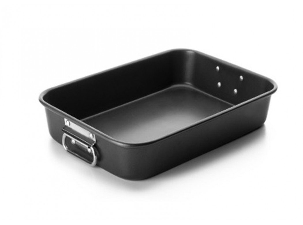 ibili Roasting Pan with Folding Handles, Black/Silver, 40 x 28 x 6.8 cm
