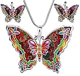 DianaL Boutique Colorful Butterfly Pendant Necklace and Earrings Set with 24" Chain Gift Boxed Fashion Jewelry