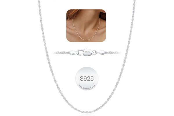 Weddinen 925 Sterling Silver 1.5mm/2mm Rope Chain Necklace for Women Girls, Sturdy Non-Fading Sterling Silver Chain for Women