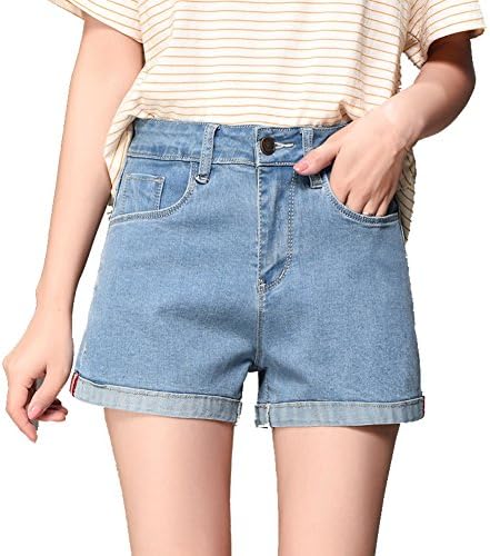 LIYT Women's High Waisted Denim Shorts Straight Folded Hem Jean Shorts