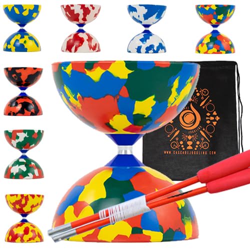 Jester Diabolo Set with Fibre Sticks, Diabolo String - Pro Medium Rubber Diablo Set With Cascade Carry Bag (Multicoloured)