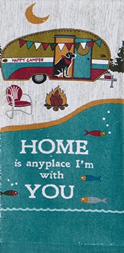 Camping Trailer Theme Cotton Kitchen Towels Set for RV Camper| 16 Inch x 26 Inch| Total 2 Terry Towels for Dish and Hand Drying