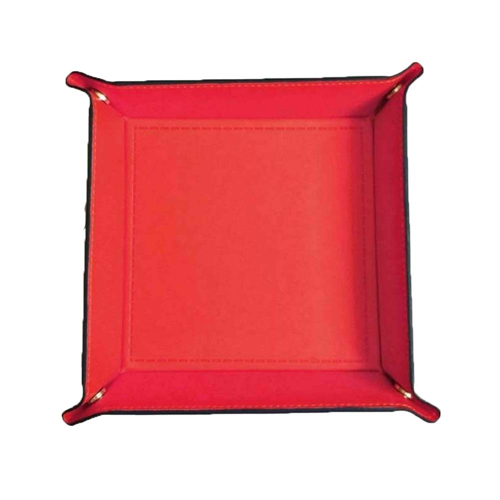 TOOLDO Women/Mens Leather Valet Tray Box for Loose Change Bedside Organizer Box Jewelry Key Leather Catch All Red