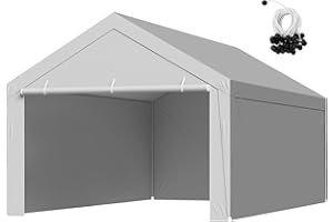 VEVOR Carport Replacement Canopy Cover, 12 x 20 ft Potable Garage Tent Top Tarp with Sidewalls, UV-Resistant & Waterproof, Heavy Duty Car Shelter Tarp with Ball Buggees, Grey, Frame Not Included