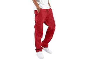 Kaniem Mens Cargo Pants with Pockets Summer Solid Color Pocket Zipper Cargo Pants Casual Trousers Men's Pants