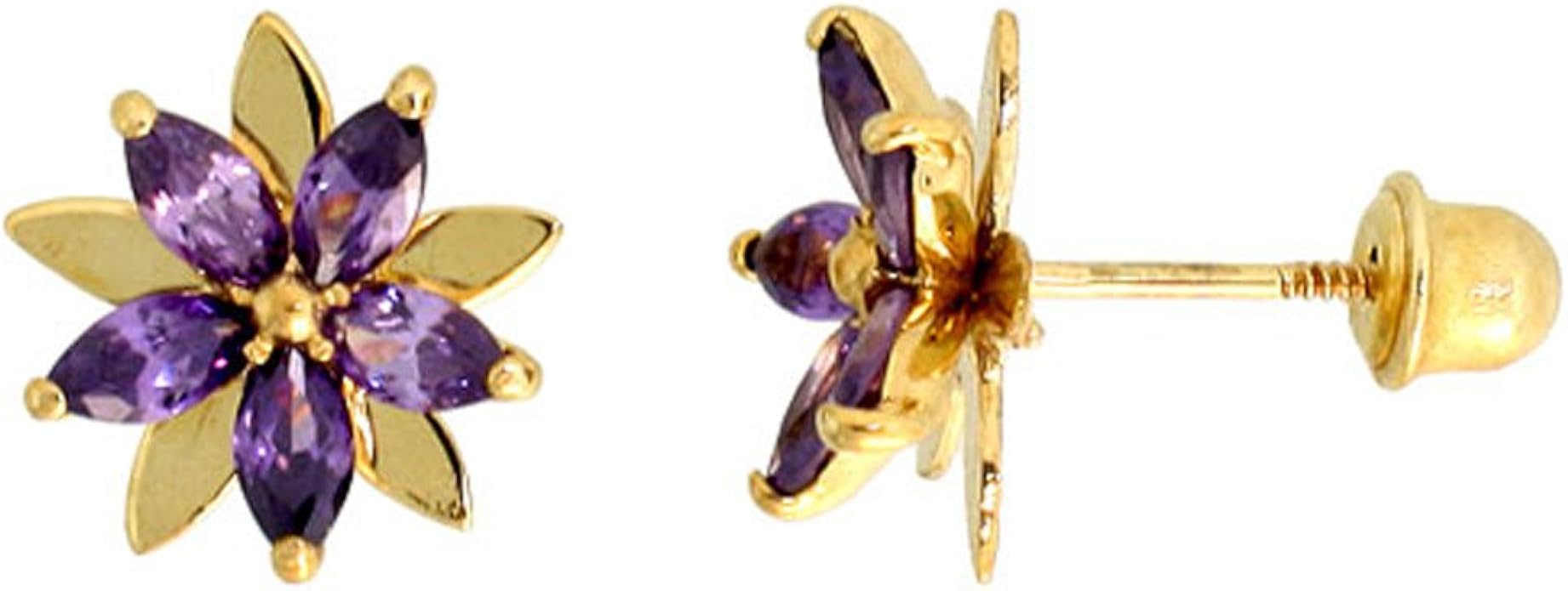 Amazon.com: 14k Gold Flower Stud Earrings White Cubic Zirconia Stones