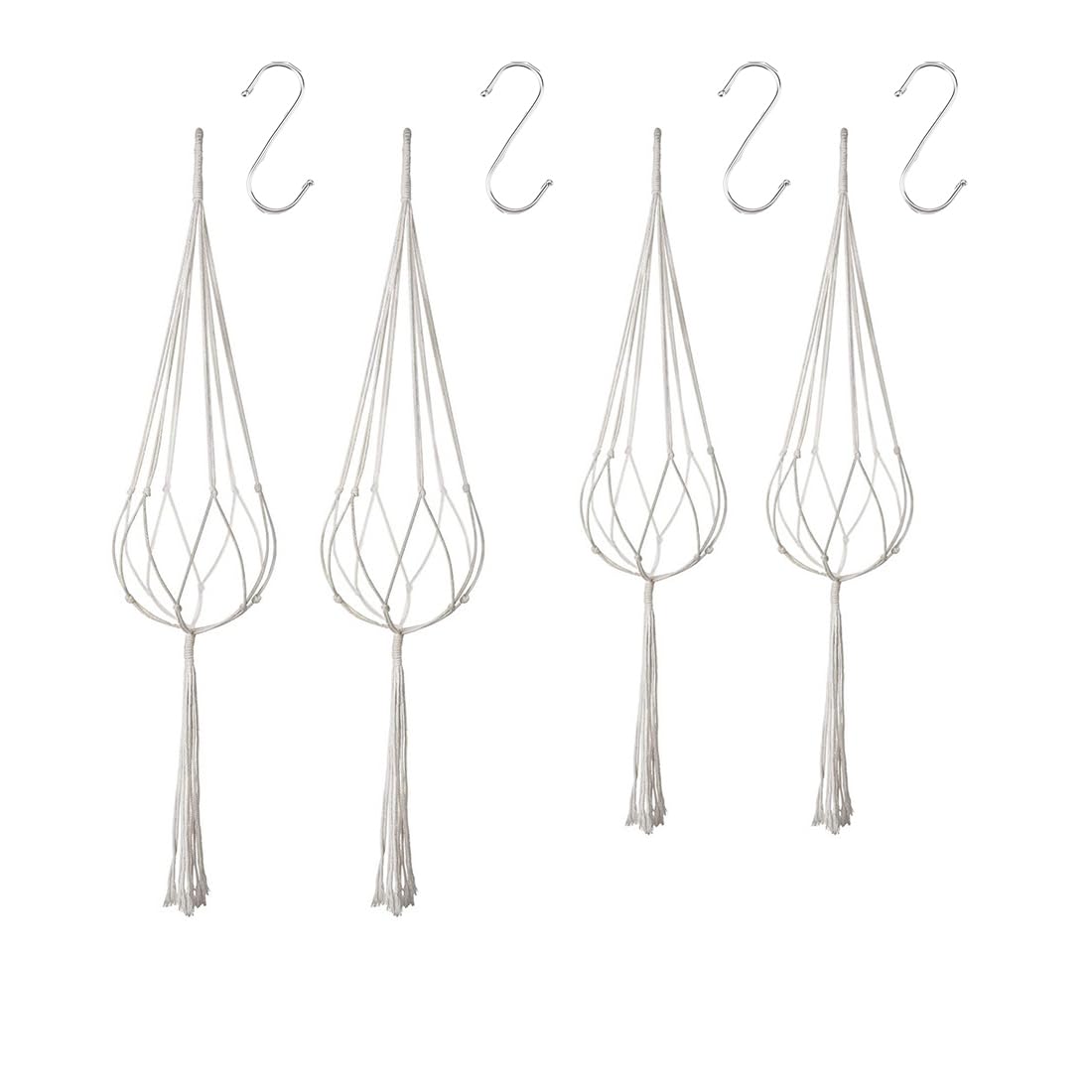 ZKSXOA Hanging Planters Baskets, 4 Pack Cotton Rope Macrame Plant Hanger with 4 Hanging Hooks, Wall Hanging Flower Pot Holder for Indoor Outdoor Balcony Decoration - 90CM & 105CM