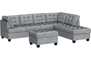 Casa Andrea Milano 3 Piece Modern Tufted Micro Suede L Shaped Sectional Sofa Couch with Reversible Chaise & Ottoman