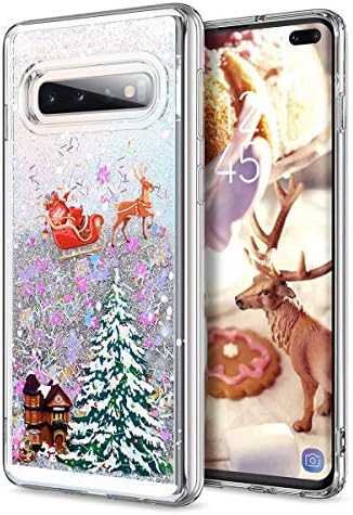 Veapero Samsung Galaxy S10 Plus Case,3D Creative Merry Christmas Tree Pattern Glitter Quicksand Flowing Liquid Bling Sparkle Cute Soft TPU Transparent Protective Case for,Colorful
