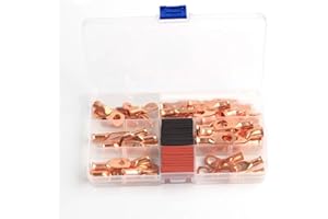 80-Piece Heavy-Duty Copper Battery Cable Lugs Kit with -Lined Heat Shrink Tubing for 4, 6, 8-Gauge Wires – Automotive, Solar,