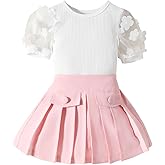 Lucikamy Toddler Baby Girl Skirts Outfit Spring Summer Kids Clothes Sleeveless Knit Vest Top + Pleated A-Line Skirt Set