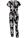 Missy Chilli Women's Floral Print Short Sleeve V Neck Wrap Jumpsuit with Tie Waist Black US4/6