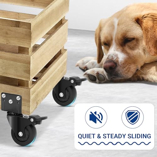 Humagineer 50 mm Heavy Duty Trolley Wheels with L Mount, Wheels for Small Furniture in Rubber, Silent and Sliding, Capacity 270 kg, Swivel Ruo te with 4 Brakes for Table, Wardrobe, Cot