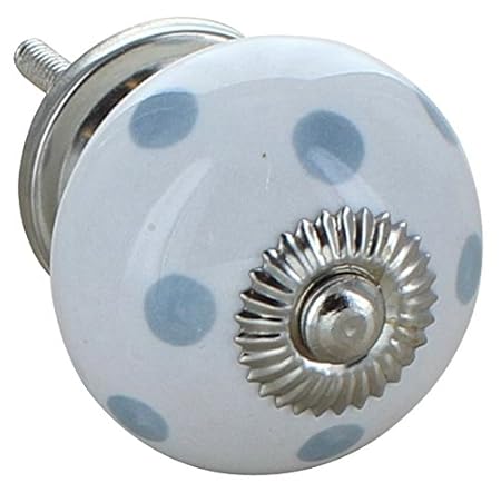 Grey Polka Dot Spotted Round Ceramic Door Knob Vintage Shabby Chic