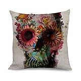 wendana Floral Skull Halloween Pillow Covers Decorative Throw Pilow Case 18 x 18 for Home Decor