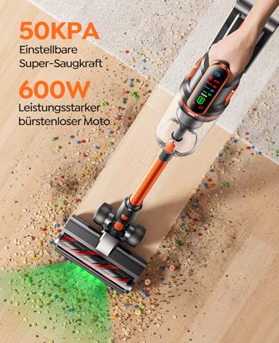 Fieety Akku Staubsauger,600W/50kPa/65Min Staubsauger Kabellos mit Wandmontierte Ladestation, Aromatherapie, Automatikmodus, Touchscreen, 1M Ausziehbarer Schlauch für Hartböden Teppiche Tierhaare Auto thumbnail 2