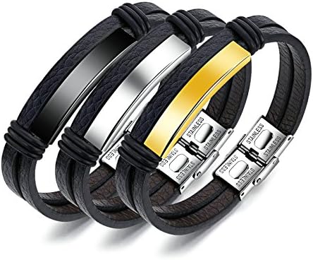 Charm Bracelet Stainless Steel Men's Two-Row Leather Bracelet