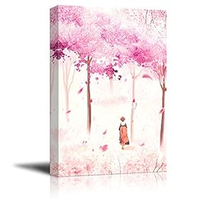 Canvas Wall Art - Traditional Chinese Style Painting of Pink Cherry Blossom in Spring - Giclee Print Gallery Wrap Modern Home Art Ready to Hang - 12x18 inches