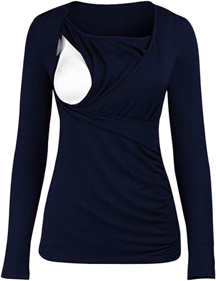 Hotsellhome New Fashion Womens Mom Pregnant Nursing Baby Maternity Long Sleeved Solid Tops Blouse T Shirt Ladies Comfy Breastfeeding Pullover Clothes