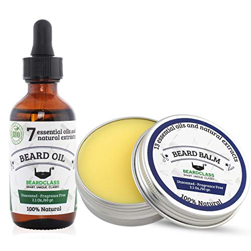 BEARDCLASS Beard Grooming Kit Set for Men (12 in 1) - 100% Bamboo Boar Beard Brush and Wooden Comb, Organic 2 Oz. Beard Mustache Oil and Balm Wax with Diffuser Palm Comb, Scissors and Gift Box
