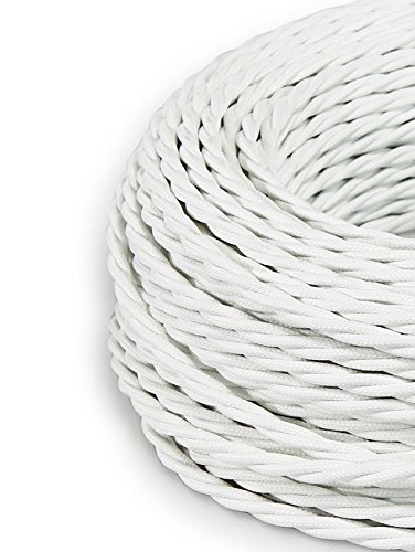 Creative-Cables - Twisted Fabric Lighting Flex Electric Cable - White - 10 Metres, 3 Cores