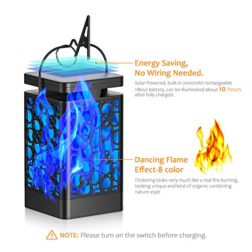 KOOPER Solar Lantern Lights 8 Color Dancing Flame Waterproof Solar Lights Outdoor Hanging Lantern Halloween Decorations LED Lights Landscape Decorative for Garden Patio Yard Path 2 Pack