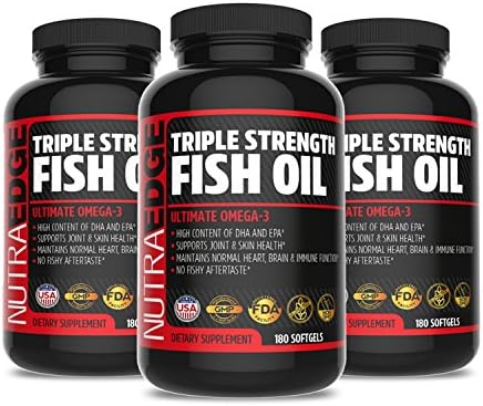 NutraEdge Omega 3 Fish Oil Supplement, High Content of DHA & EPA, No Fishy Aftertaste, Supports Joint & Skin Health, Maintains Normal Heart, Brain & Immune Function (180*3 Bottles)