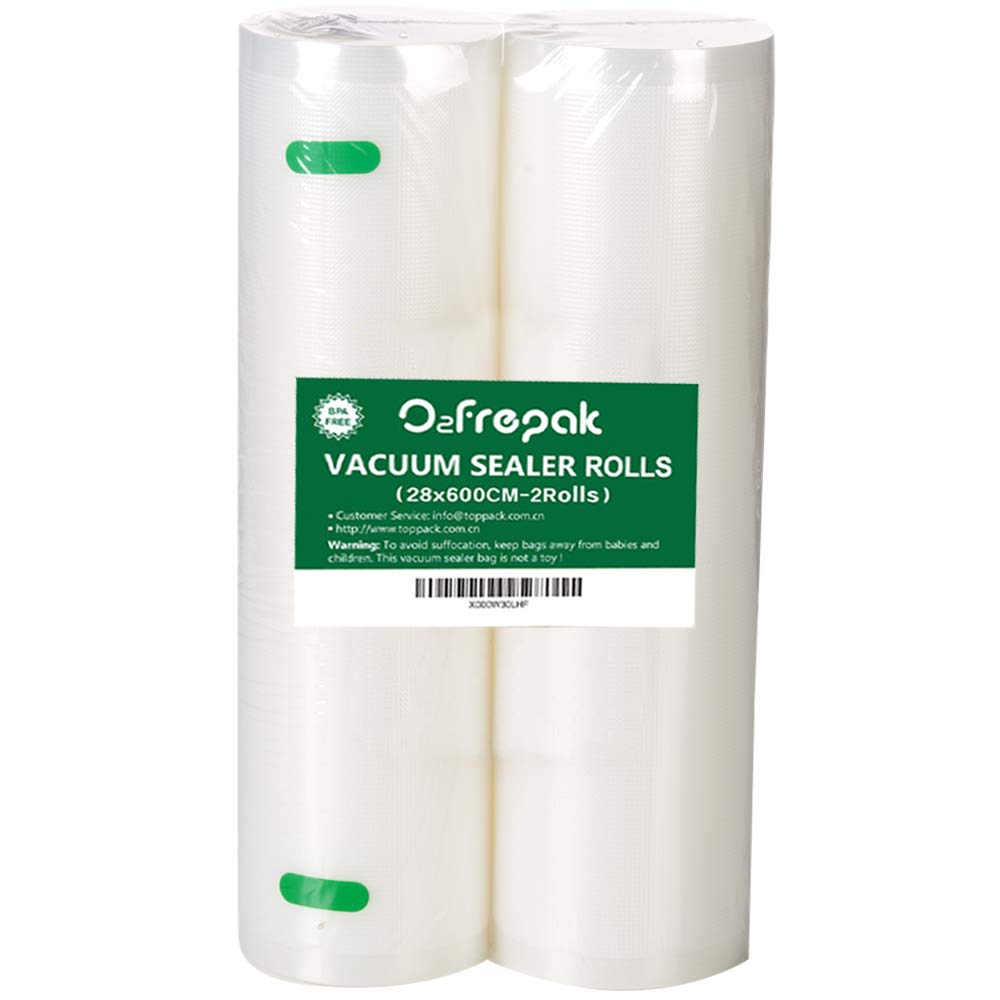 O2frepak 2Pack 28cmx600cm Food Textured Vacuum Sealer Bags Rolls with BPA Free,Heavy Duty Embossed Vacume Sealer Storage Bags Rolls for Food,Great for Sous Vide Cooking (Total 1200cm)