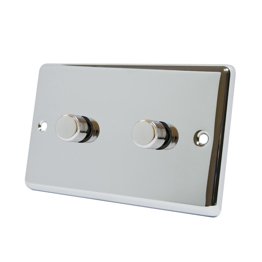 AET CPC2GDIM10 Polished Chrome Classical 1000W-10 Amp Double 2 Gang 2 Way 1000W Light Dimmer Switch, 240 V