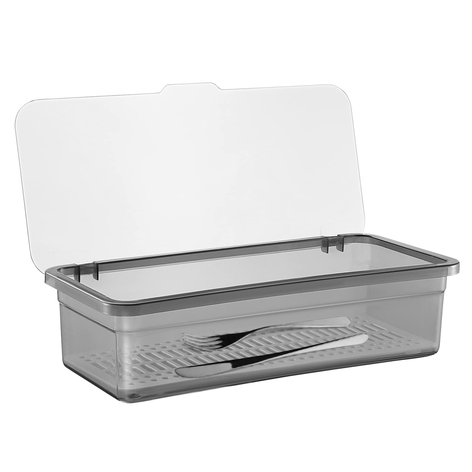 Photo 1 of Cabilock Utensil Tray with Lid and Drain Rack, Dust-Proof Chopsticks Storage Boxes, Tableware Organizer Kitchen Cutlery Container Holder for Drawer, Table, Countertops, Cabinets